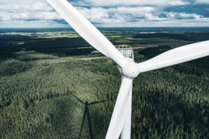 Close up of onshore wind turbine with Ultra High Performance Concrete (UHPC) foundation from Y-MatTec
